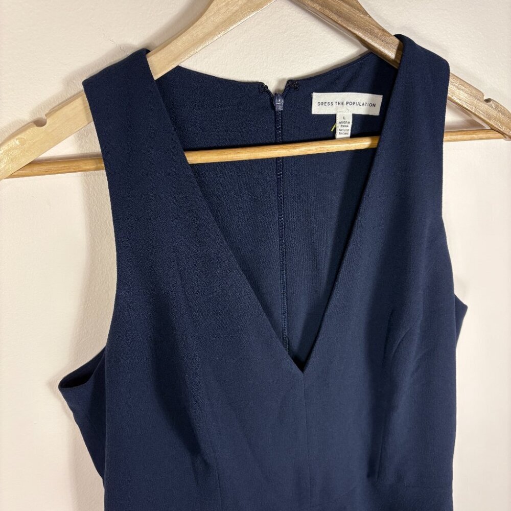 Dress The Population Catalina Navy V-Neck Sleeveless Midi Dress - Picture 6 of 13